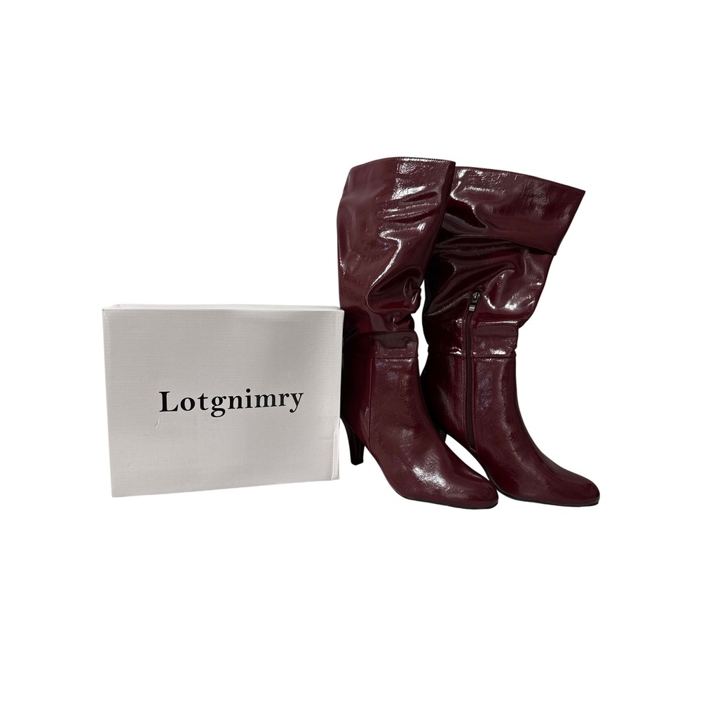 Lotgnimry Womens Wine Red Slouchy Mid-Calf Boots Faux Leather Size 10.5-42 New